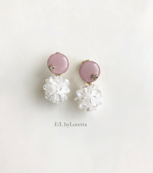 Mini circle shell flower pierce/earring(Pink) [cc]