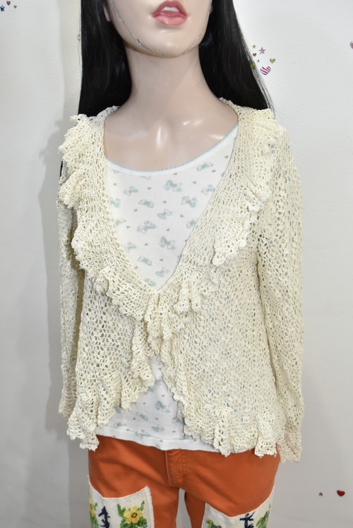 DoReMi Unique Series – White Open-Knit Sheer Cardigan