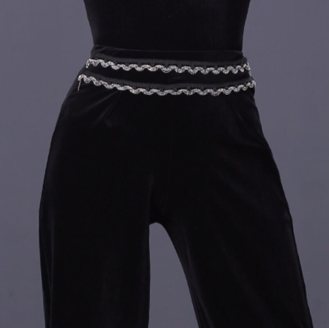 ハイウエスト ワイドレッグ ベロア ロングダンスパンツ ds1121