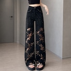 shiny sheer wide pants / l0595