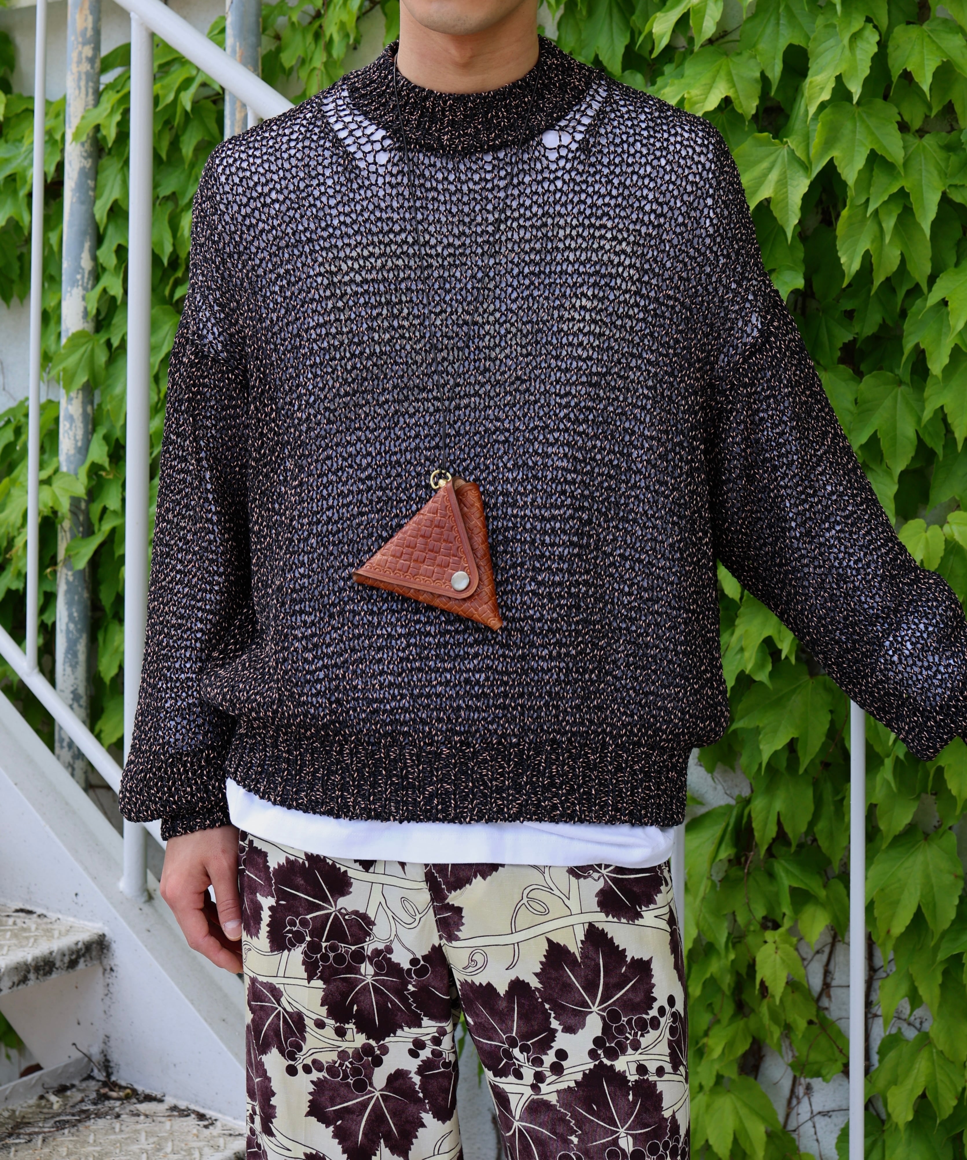 UNUSED / US2556 DROP PULLOVER KNIT(CORAL×BLACK) | AfterSchool