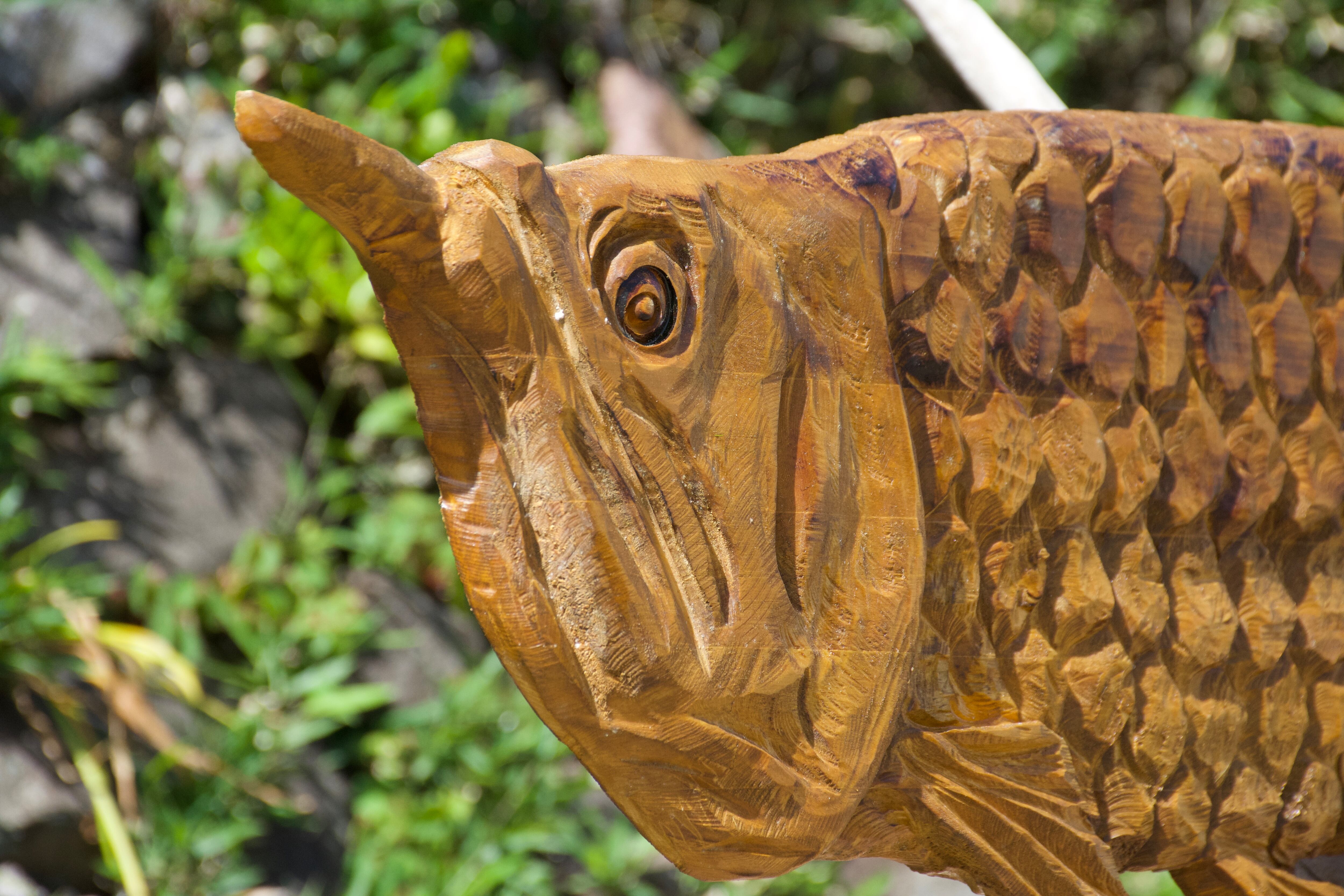 アロワナ 壁掛け チェーンソーアート彫刻作品 | チェンソーアート彫哲