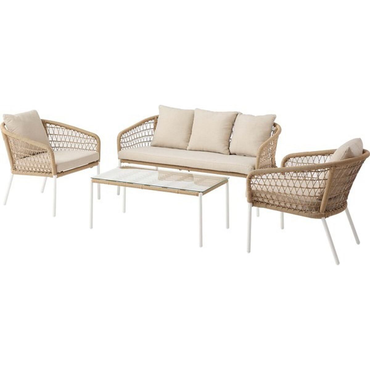 ガーデンソファーセット スチール 粉体塗装 ポリエチレン ポリエステル 5mm強化ガラス