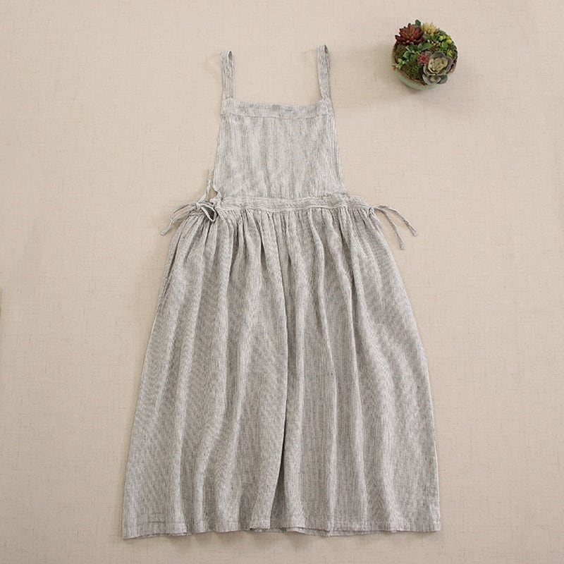 ストライプサイドリボンエプロンワンピース W0915