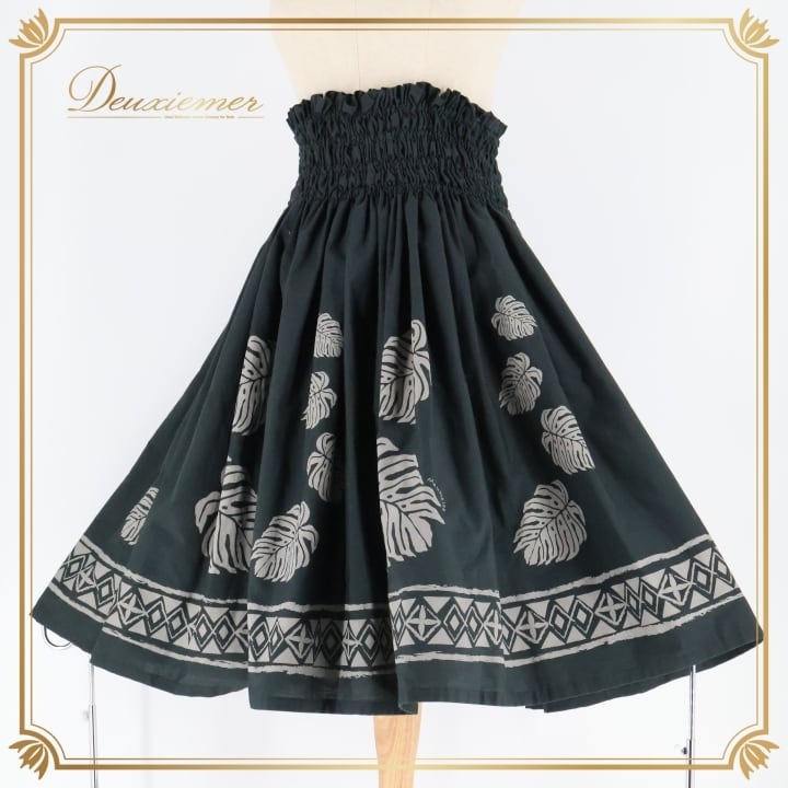 フラダンス 衣装 パウスカート ブラック系 日本製 ハワイアンプリント