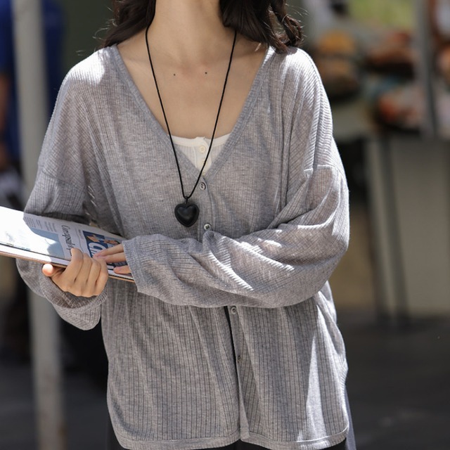 v-neck sheer knit cardigan　J00508
