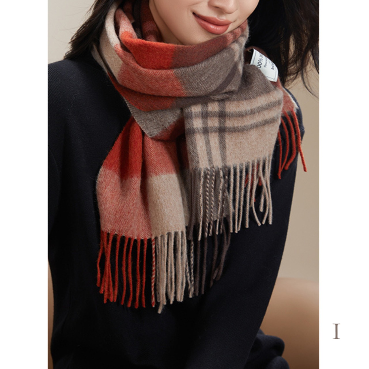 チェック柄フリンジマフラー 9color W10274