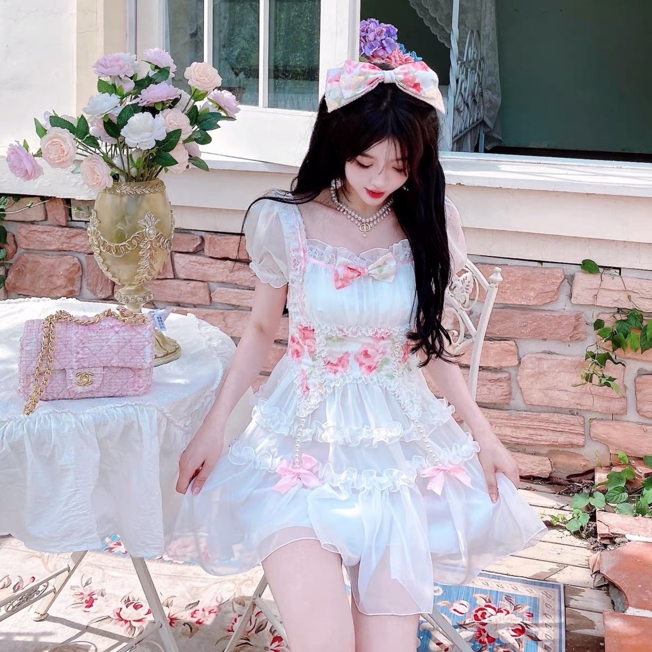ワンピース リボン 可愛い 姫 ロリータ タンクトップ ワンピース 