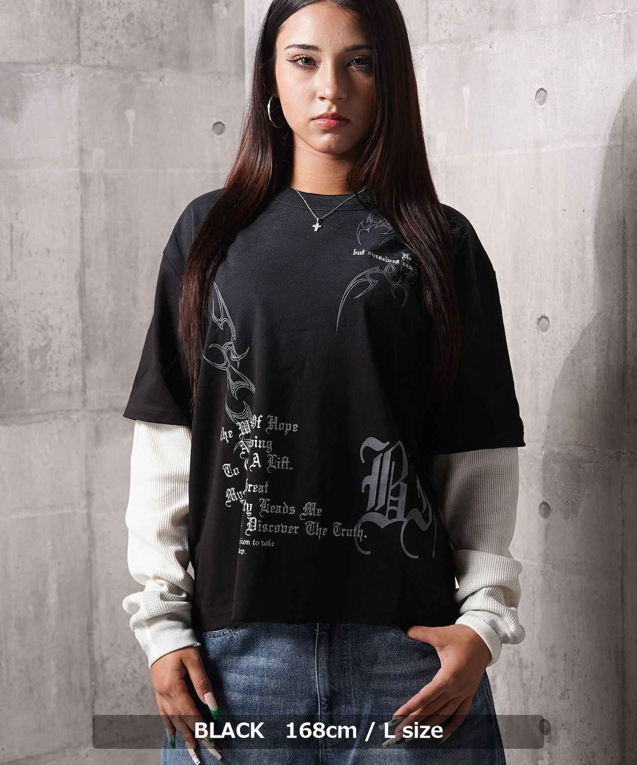 ◆トライバル柄 レイヤードロンTee◆gt-6322-362