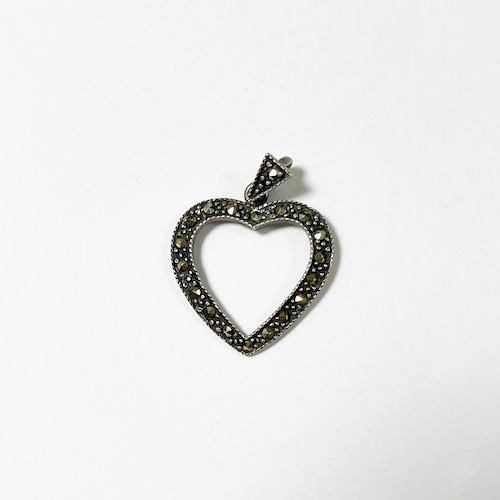 Vintage 925 Silver Marcasite Heart Pendant Top