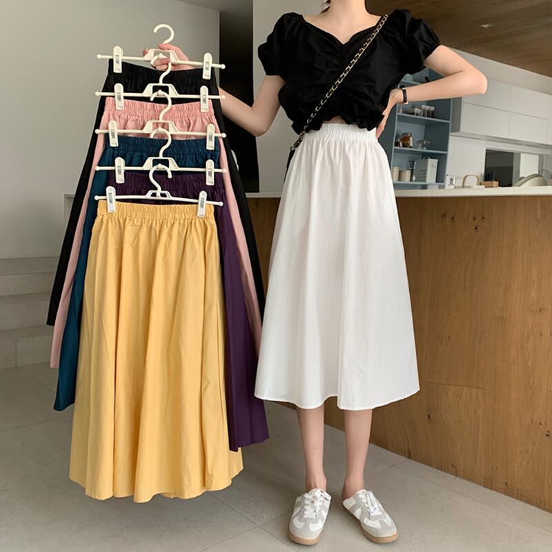 スタイルソリッド カラーAラインスカート スプリングハイウェストウェスト薄手 春物 ソリッドカラー 萌量不足79793769878