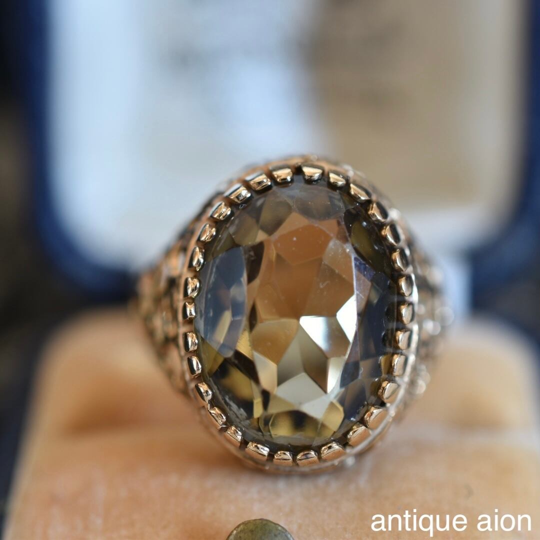 英国ヴィンテージ 1973年 9ctゴールド 天然スモーキークォーツの