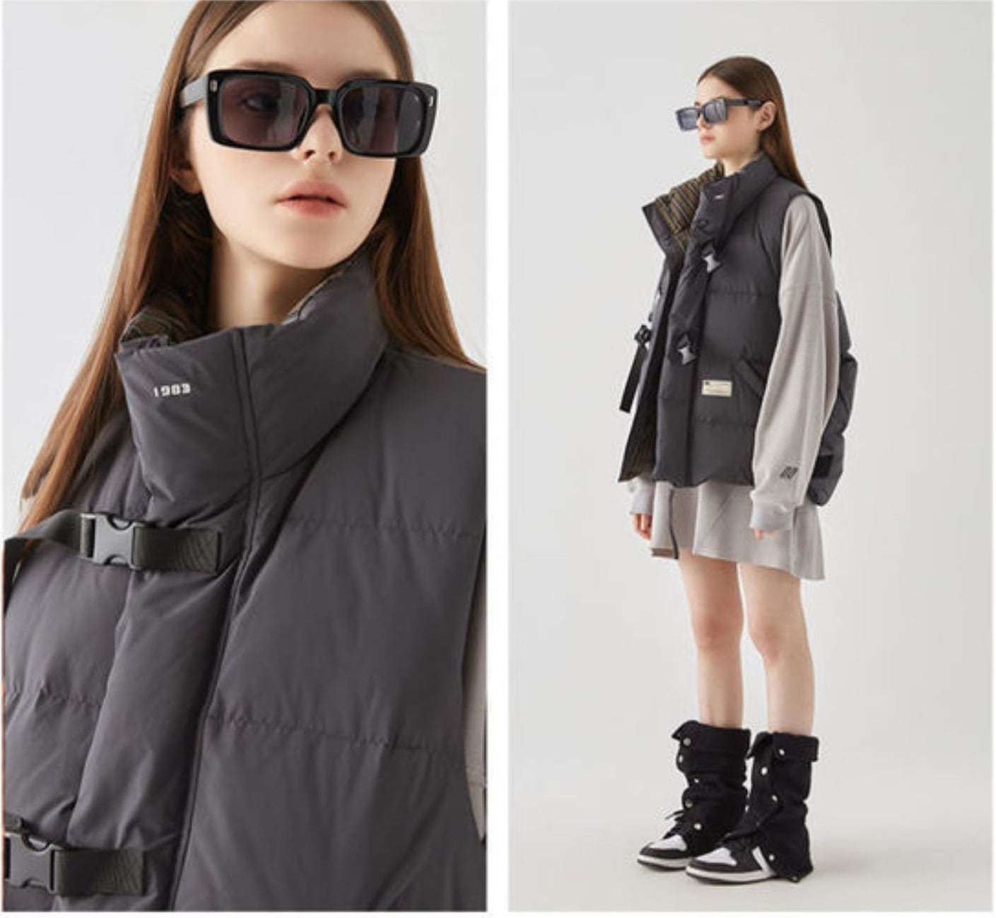 ベスト レディース アウター ハイネック ジッパー ノースリーブ ロゴ