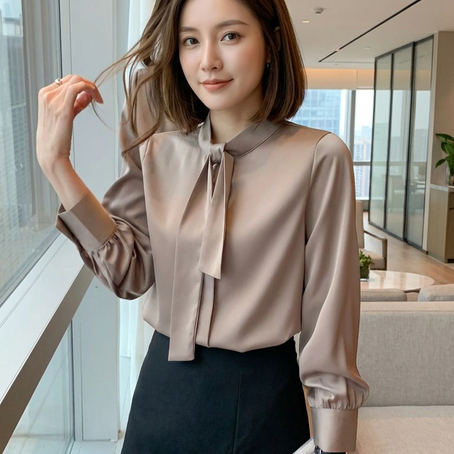 リボンサテンドレープブラウス A1096