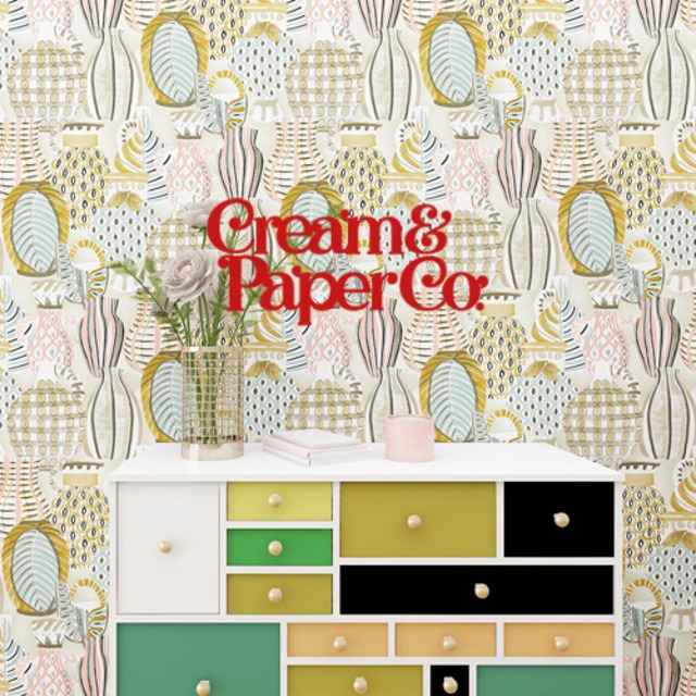 【切り売り】ウォームグレー×ピンク・ライトブルー つぼ柄 FL1-778601MT for DIY 幅53㎝ リピート64㎝