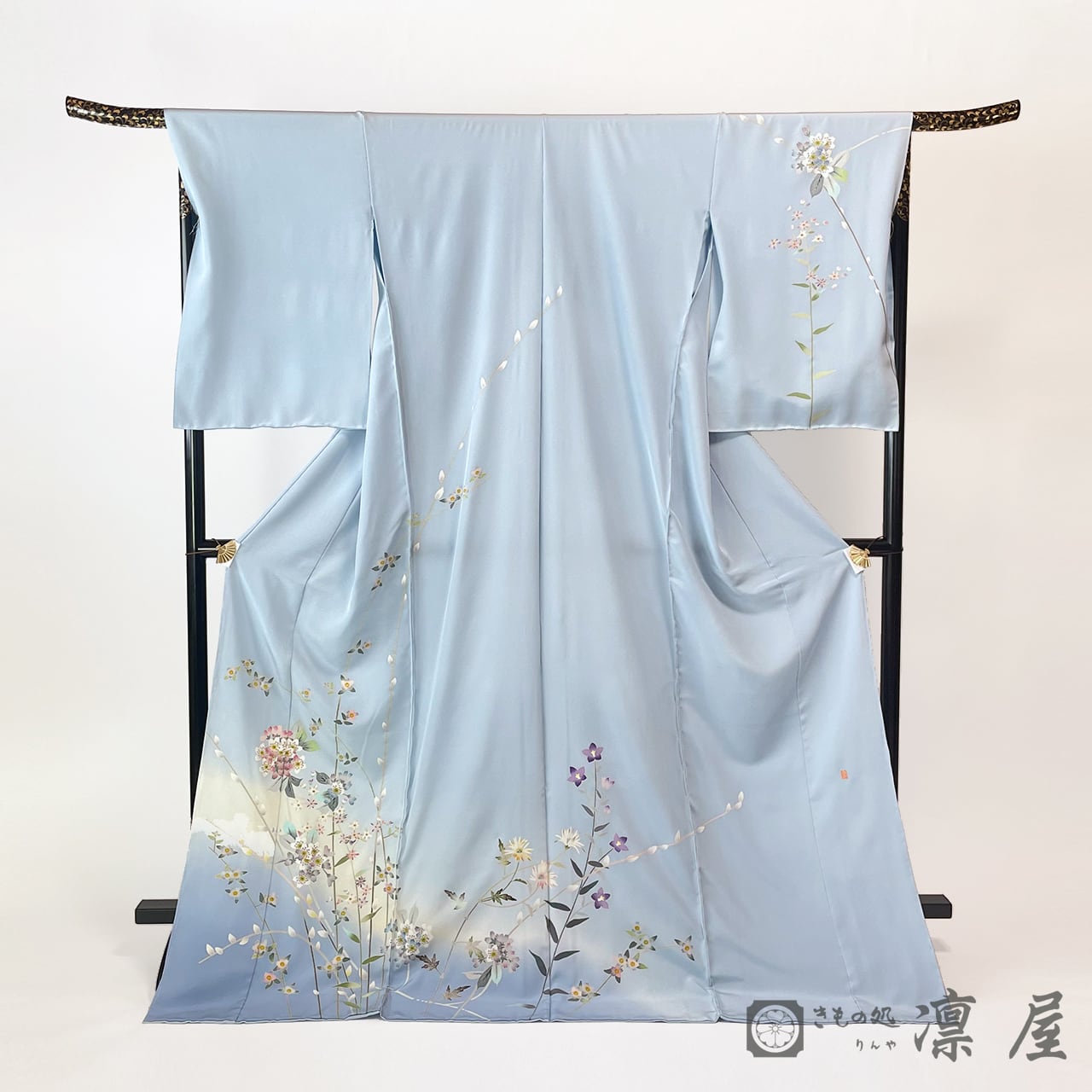 訪問着 花模様 暈し 豆青色 銀彩 ガード加工 K-5776 絽 訪問着】絽の夏用訪問着mtu_415｜着物レンタルマイセレクト