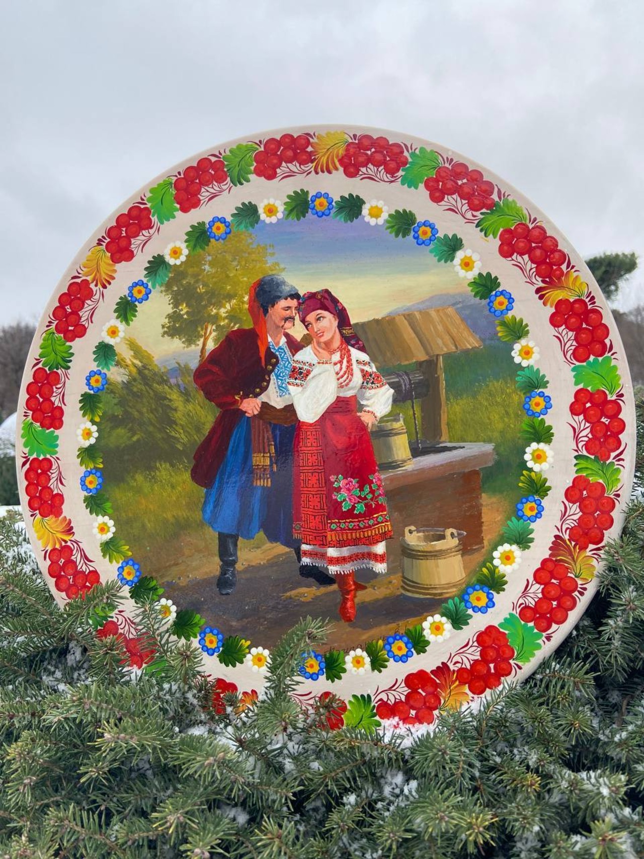 ペトリキウカ塗りのプレート（巨匠ホロベッツ作）40cm - 6