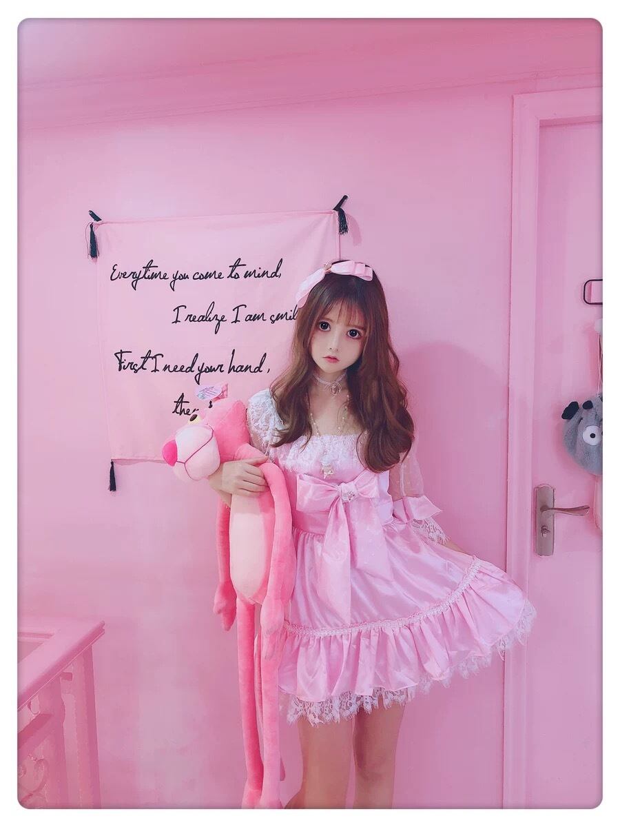 ピンク ワンピース リボン 姫 原宿 可愛い パーティー ピンク ガーリー
