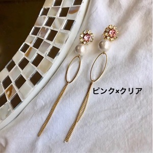 【ピアスのみ】人気　ピアスコットンパールロングチェーンピアス　人気アクセサリー　