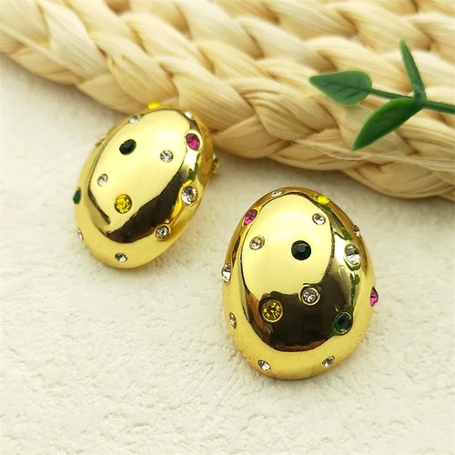 ピアス  クリスタル ステンレス ゴールド レディース 楕円 形 シェープ カラフル ガール スチール カラー