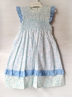 【Cua-cuak 】⭐4y-12y⭐wendy ブルーフリル ハンドメイドスモッキングドレス