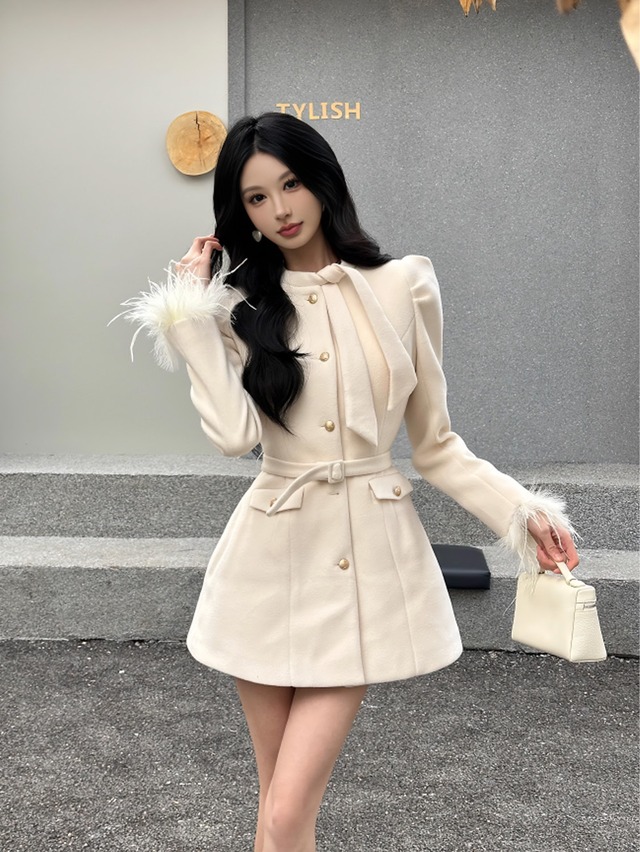 即日発送 アウトレット｜フリンジスリーブベルテッドネックタイアウターミドルコート｜Atelier Item