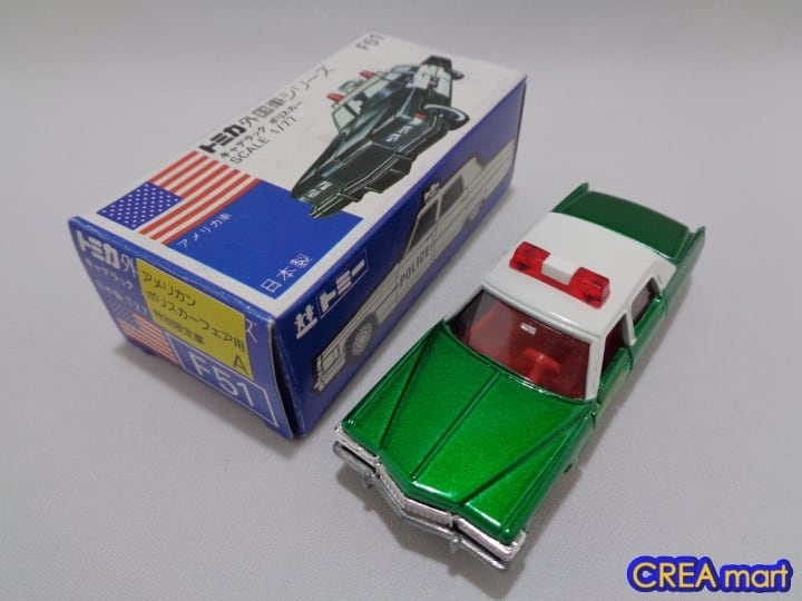 青箱トミカ 日本製 F51 キャデラック ポリスカー 緑 [絶版トミカ 