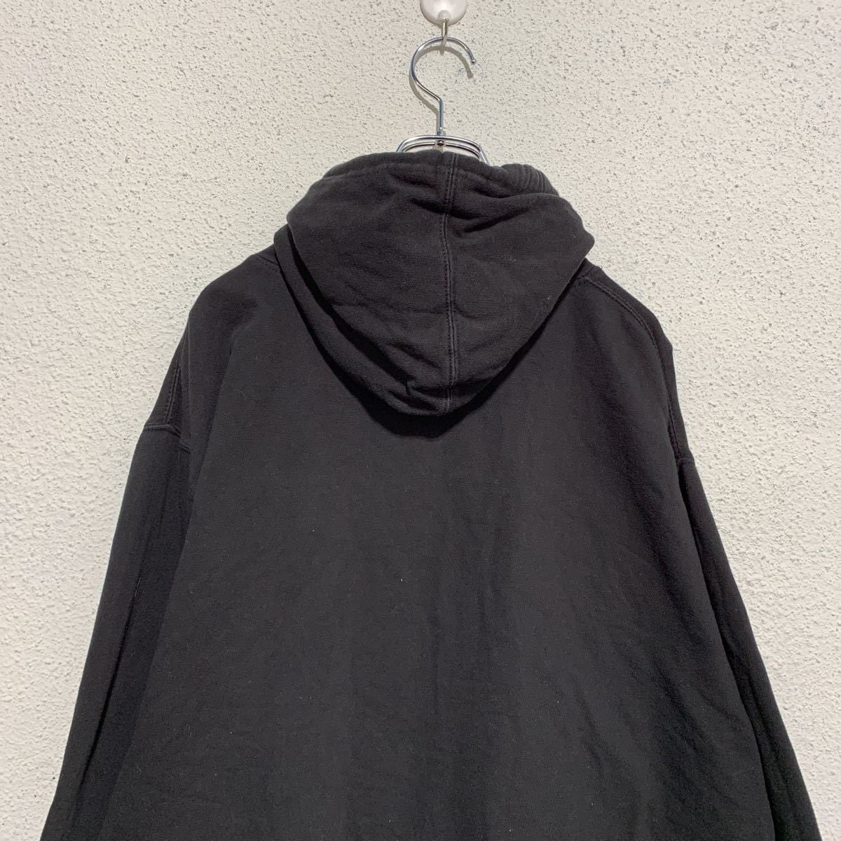 スウェット パーカー M〜 ブラック パープル プリント フーディー 古着