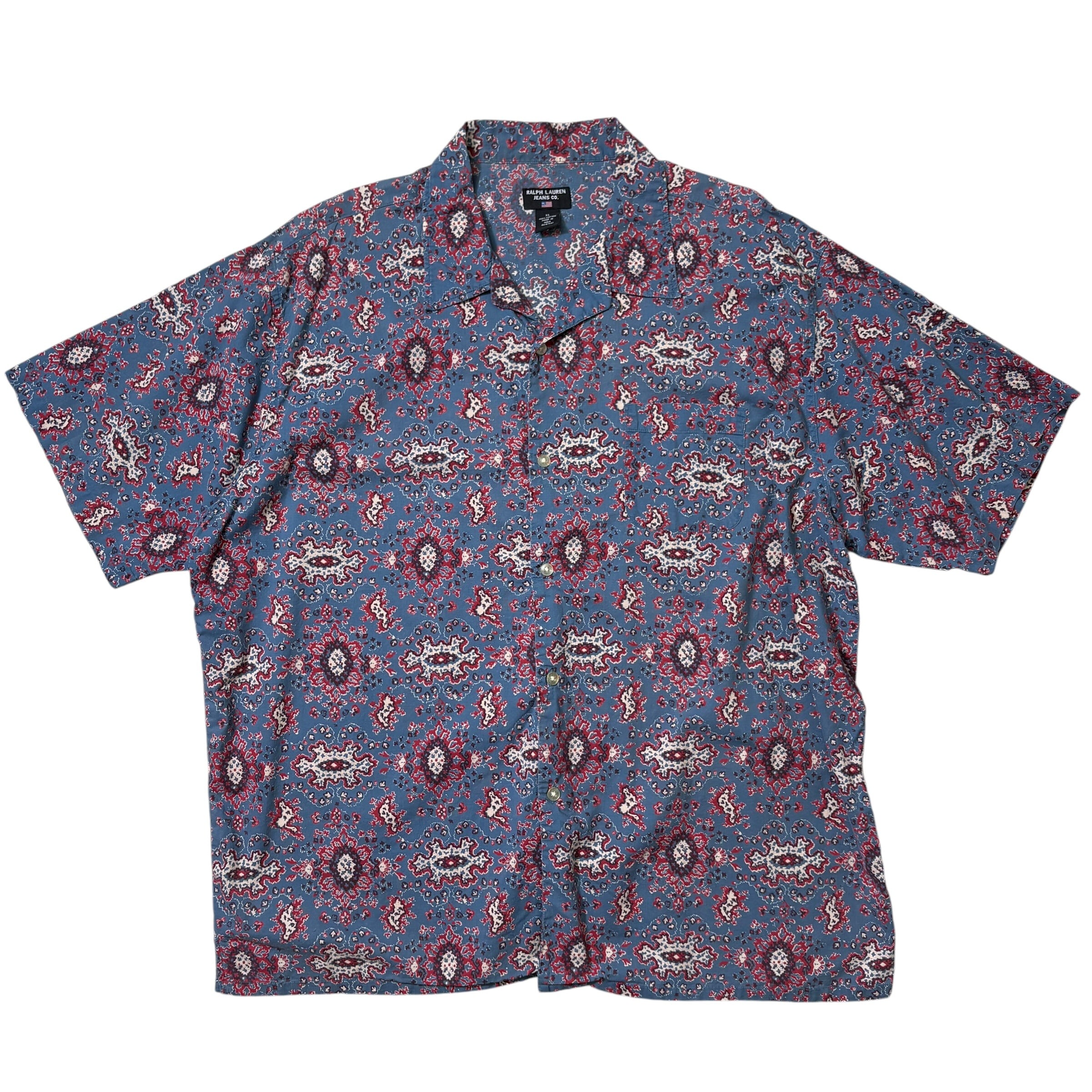 USA製 ラルフローレン 柄シャツ ハワイアンシャツ 和柄 レーヨン ネイビー USA製 Polo by Ralph Lauren ラルフローレン 柄シャツ ハワイアン