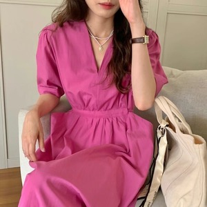 Vネック　コットンワンピース　AJ22262-6860