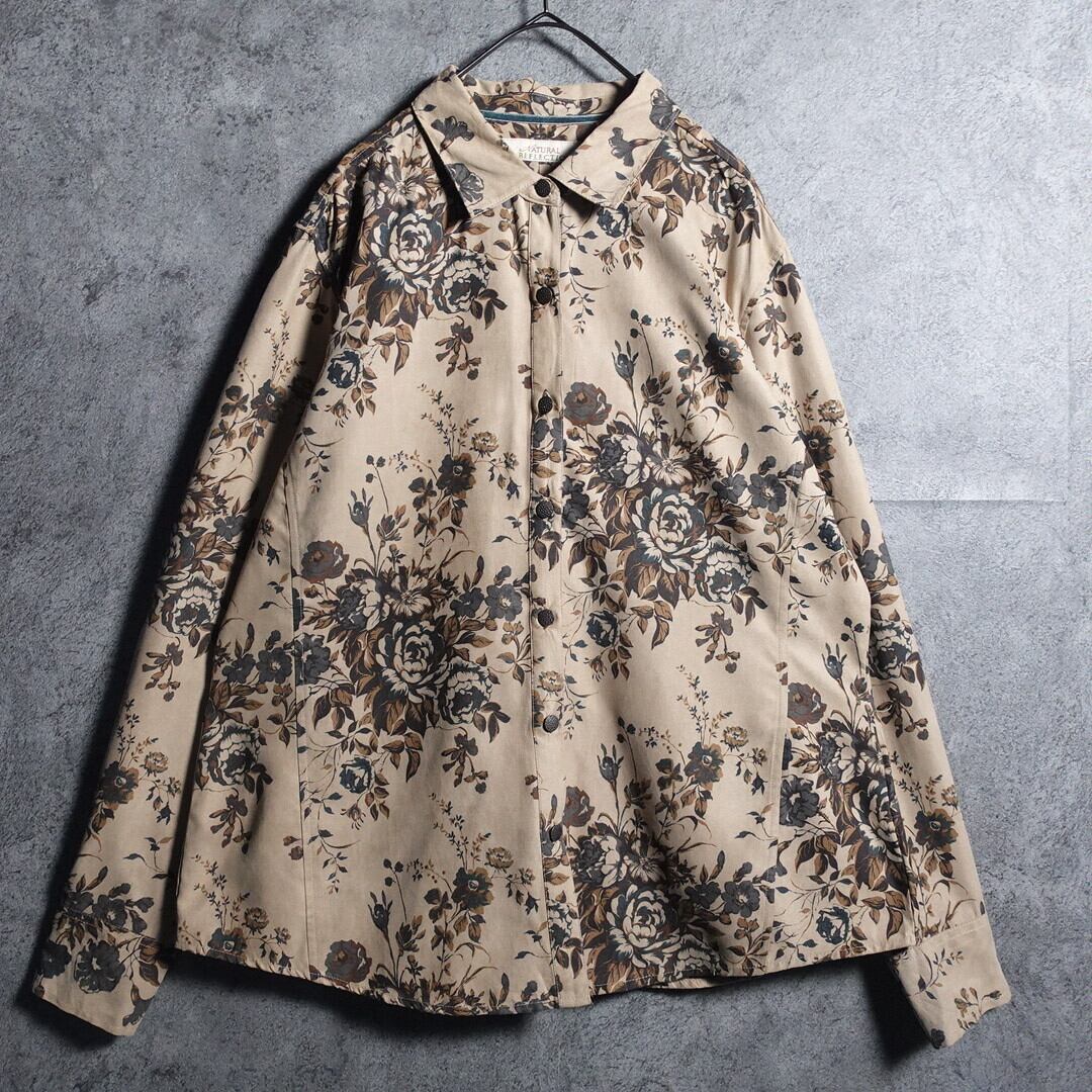 Beige Flower Artistic Pattern Peach Skin Shirt