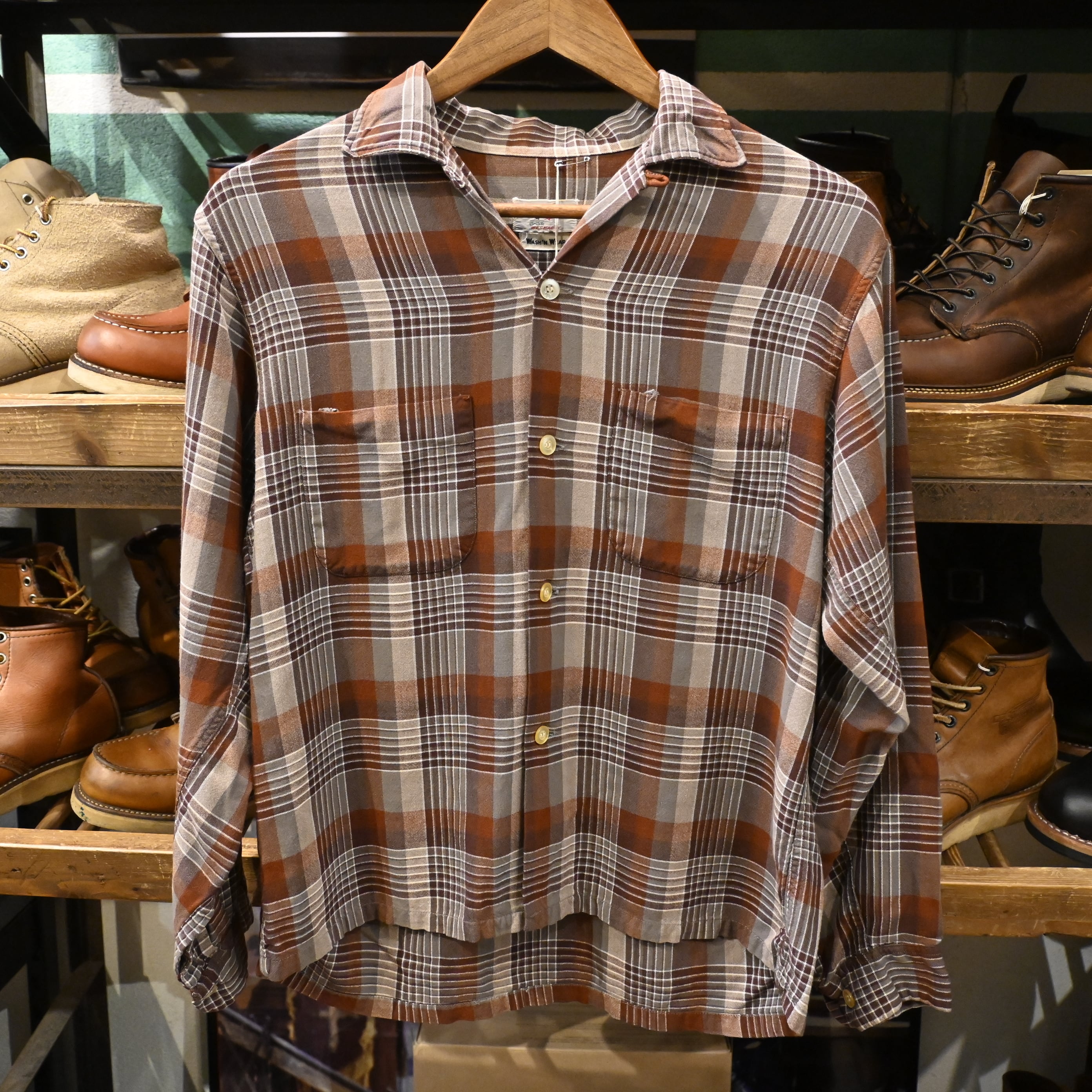 50's Nelson Paige レーヨンシャツ M ] Nelson-Paige 50-60's USA製 Open Collar Rayon Blend Chack Shirt