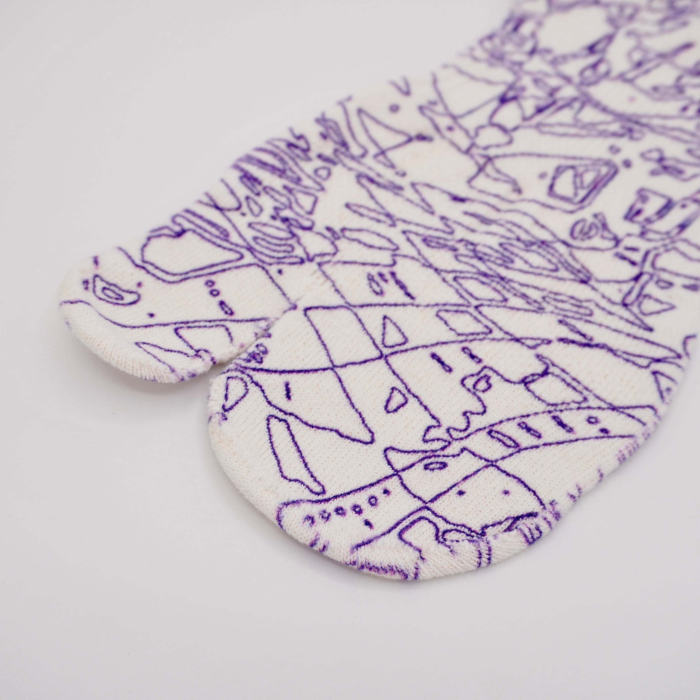 ラインアート 紫 足袋和紙プリントソックス レギュラー丈