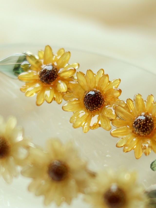 ひまわり畑のヘアクリップ　orange yellow