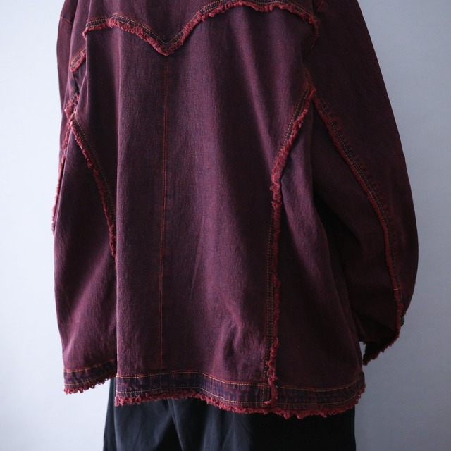 "刺繍×薔薇" mokemoke piping design XXX over silhouette 後染め denim jacket