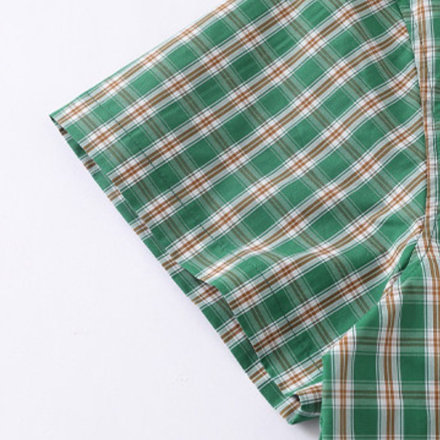 green check short-sleeve shirt　グリーンチェック柄半袖シャツ　J2002