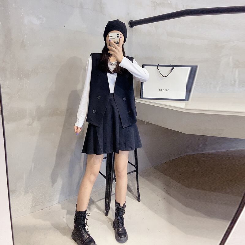 プラスサイズの女性の2020年秋新しい太った姉妹は薄く見え、腹を隠し、年齢を減らし、プリーツスカート、スリーピーススーツ ミックスインファッション26568340155