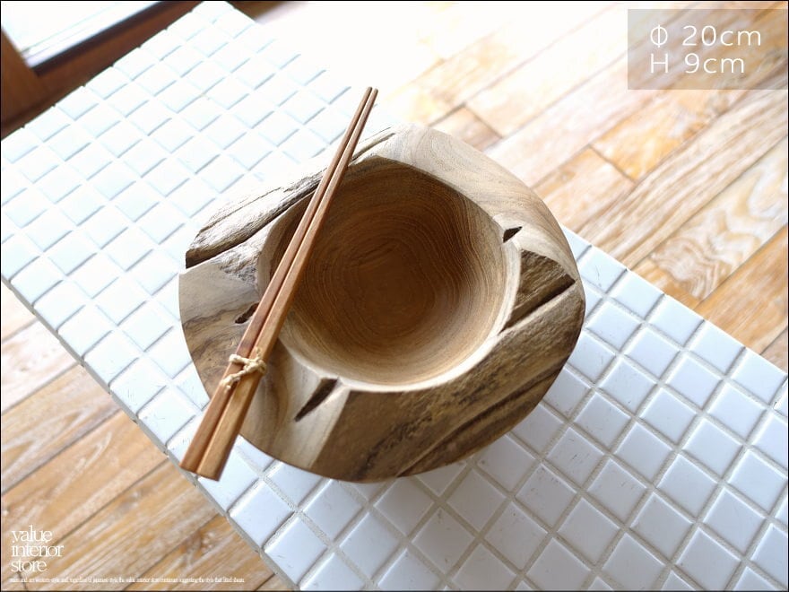 チーク無垢材 プリミティブトレイ20cm サラダボウル 入れ物 大型食器 自然な様 ナチュラル 世界三大銘木