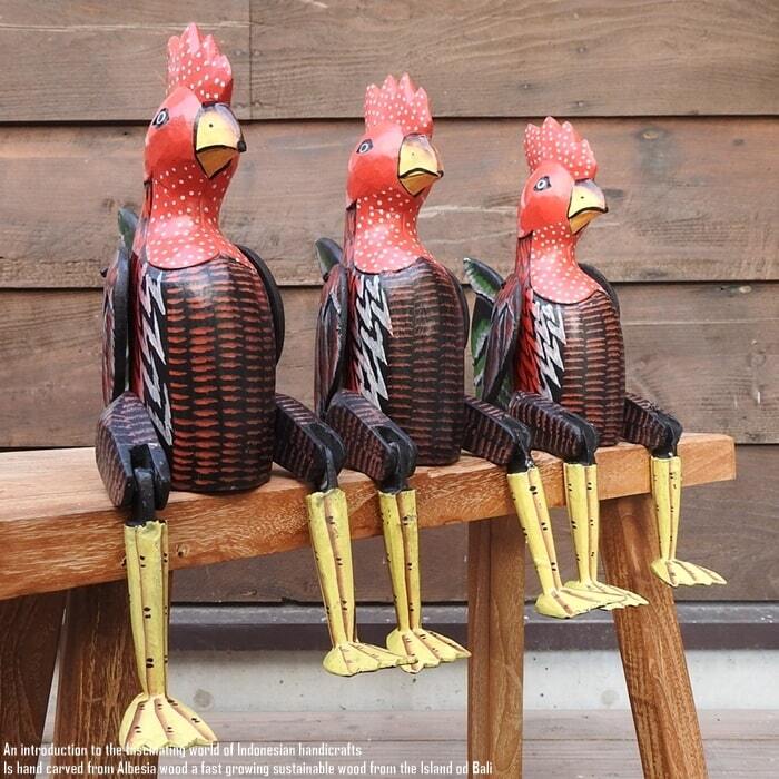お座り ニワトリさん Lサイズ 手足が動かせる木彫りの動物 ウェルカム人形 鶏 にわとり 鳥 木製 ウッド 天然木 木彫りの置物 ハンドメイド 動物インテリア バリ雑貨 アジアン雑貨 動物置物 木製オブジェ エスニック アジアンインテリア バリ島