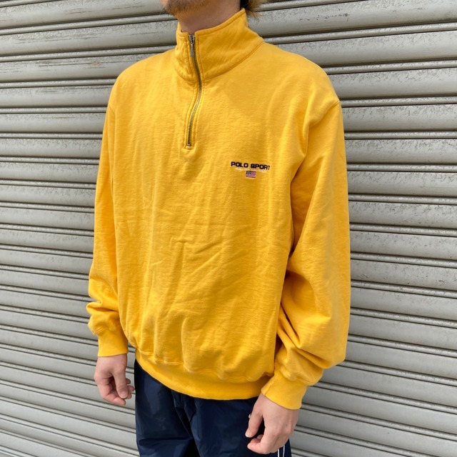 90s POLOSPORT USAフラッグ　ハーフジップスウェット　黄　M