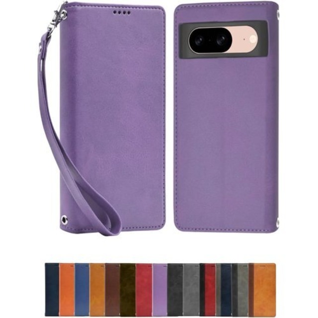 シズカウィル Google Pixel8 ケース カバー 手帳型 本革調 レザーケース パープル 1個入り 22