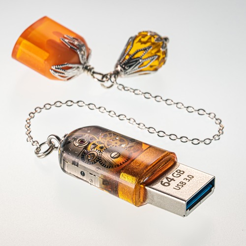USBメモリ 機械式時計 ムーブメント 64GB USB3.0 Orange-B