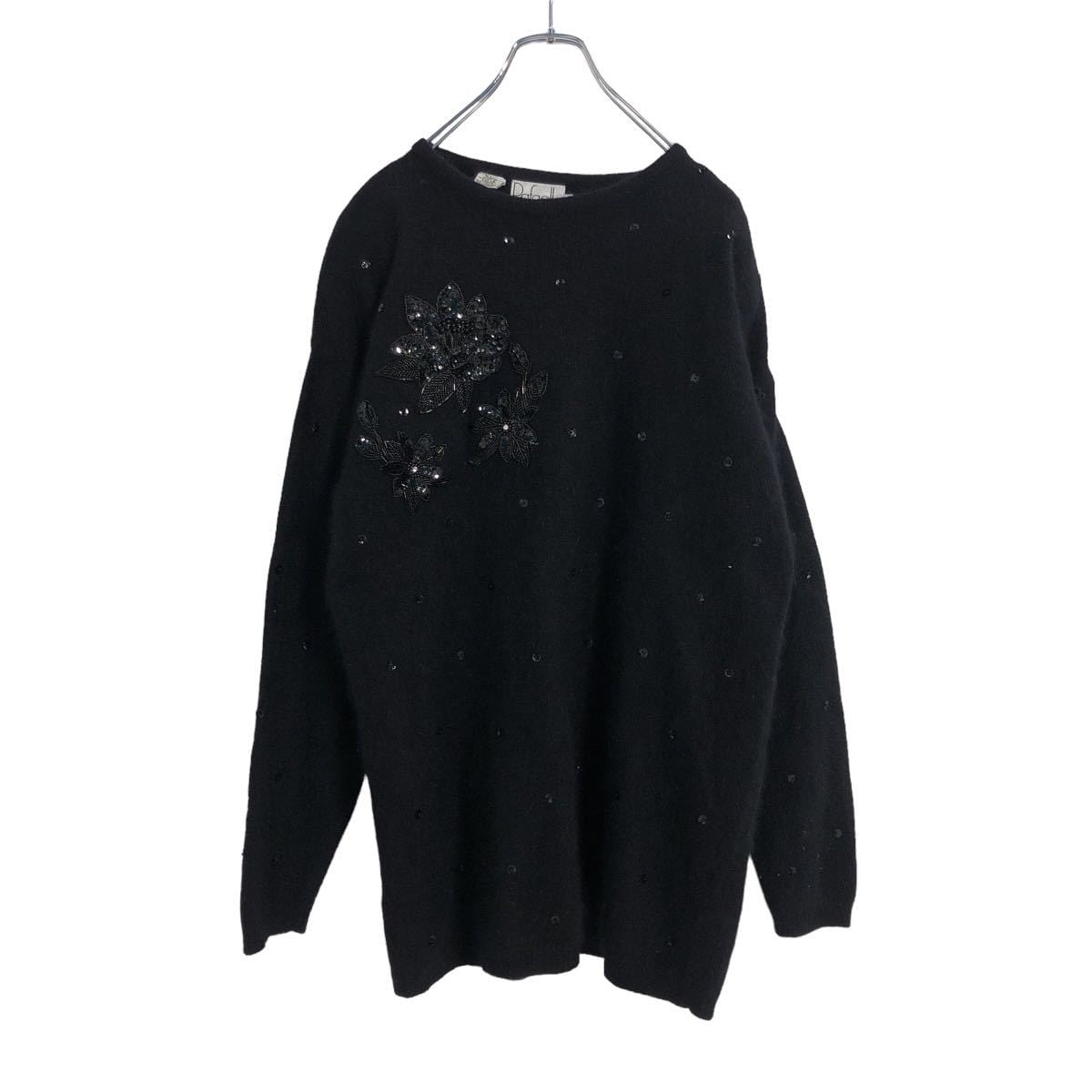 ROUGH&SWELL ブラック ニットセーター ウール ワッペン 刺繍 コード