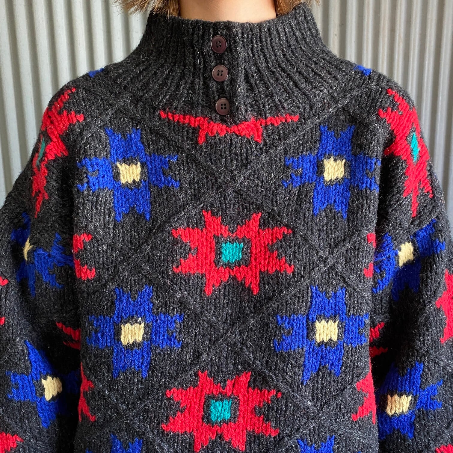 年代 Woolrich ウールリッチ 花柄 ウールニットセーター レディース