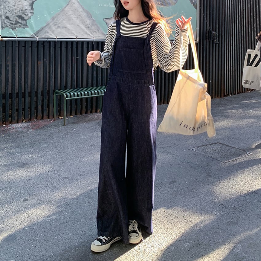 wide-leg denim overall J00126