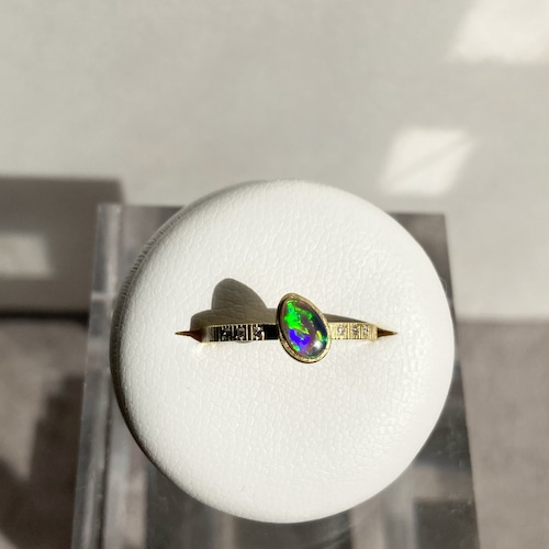 Black opal x diamond line ring