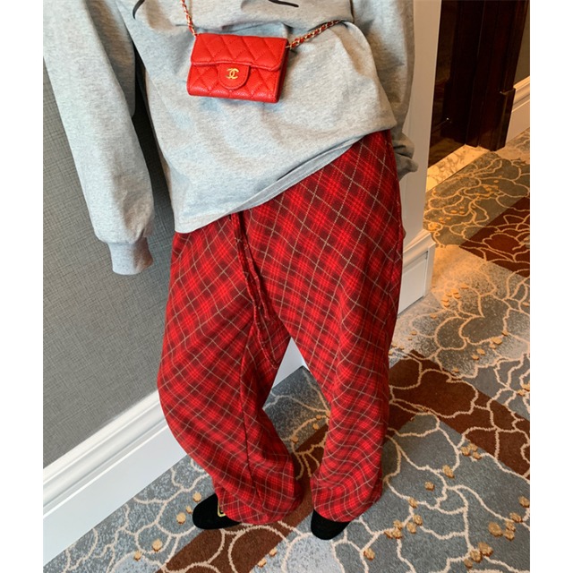 retro check wool like design pants  e1146