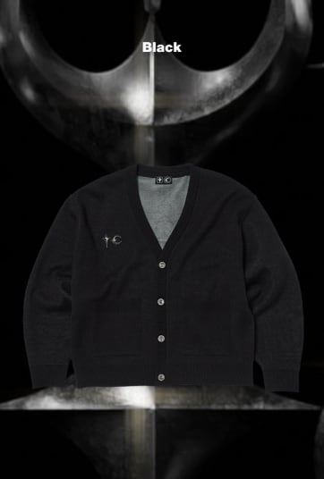 THUGCLUB TC CARDIGAN ブラック THUG CLUB TC Bone Knit Cardigan - Black V-neck knit with bold bone
