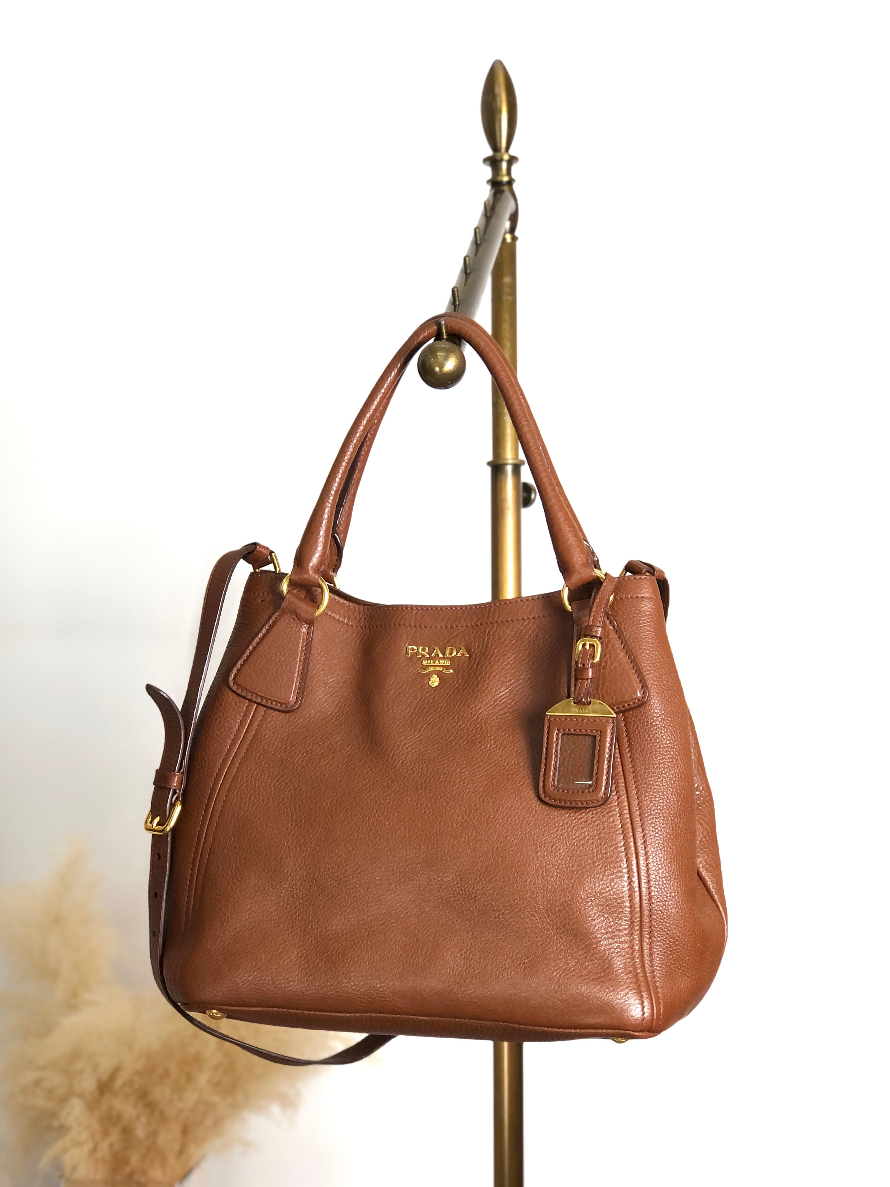 PRADA プラダ ショルダーバッグ ブラウン ロゴ レザー 2WAY vintage