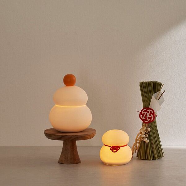 雪だるま＆鏡餅 2wayで使える半磁器のLEDライト 高さ9cm・6.5cm